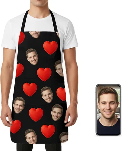 Miniatura 7 de Delantal personalizado, delantal con foto personalizada para hombres y mujeres, con 2 bolsillos, regalo personalizado de cumpleaños o Navidad