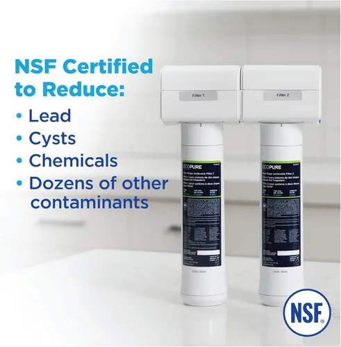 Miniatura 6 de EcoPure ECOP20 Sistema de filtro de agua para debajo del fregadero de 2 etapas - Certificado NSF para reducir 58 contaminantes - Agua potable limpia