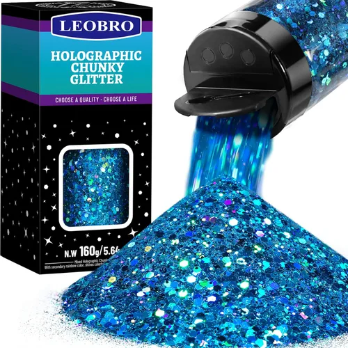 Miniatura 16 de LEOBRO - Purpurina dorada, 160g/5.64oz, purpurina holográfica gruesa para manualidades, resina, uñas, cuerpo, vasos, decoraciones de fiesta Láser Oro