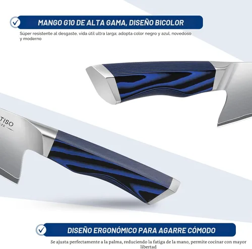 Miniatura 3 de FINTISO - Cuchillo de chef de 8 pulgadas, cuchillo de cocina de gama alta con mango G10, cuchillo de cocina profesional de acero inoxidable japonés