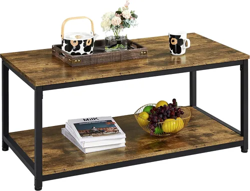Miniatura 10 de Yaheetech - Mesa de centro de 2 niveles de 39.5" con estante de almacenamiento, mesa de centro gris industrial, fácil de montar, mesas centrales
