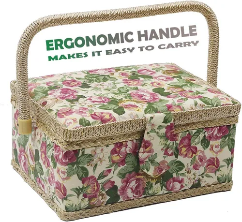 Miniatura 4 de Cesta de costura mediana con accesorios, caja organizadora de costura de madera para suministros de costura y almacenamiento de herramientas