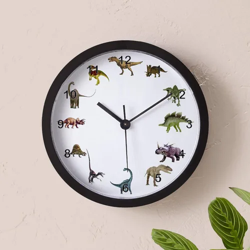 Miniatura 5 de CafePress Reloj de pared de dinosaurio con números negros, reloj de pared decorativo único de 10 pulgadas