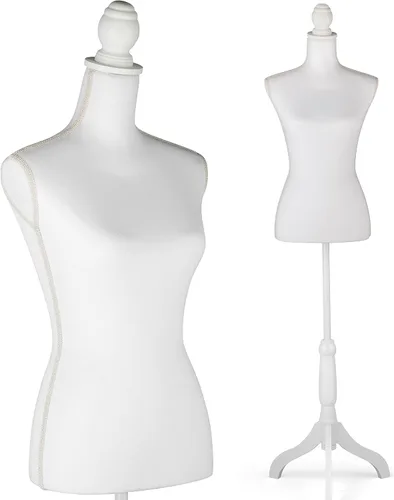Maniquí de cuerpo de maniquí de altura ajustable con trípode para ropa, vestido de mujer, exhibición de joyas, color blanco