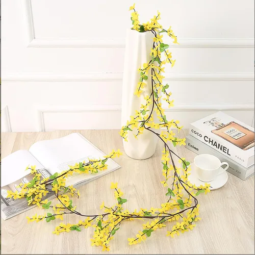 Miniatura 4 de CISDUEO 4 flores artificiales de vid de seda, guirnalda de flores amarillas de primavera, flores artificiales de jazmín para decoración, flores