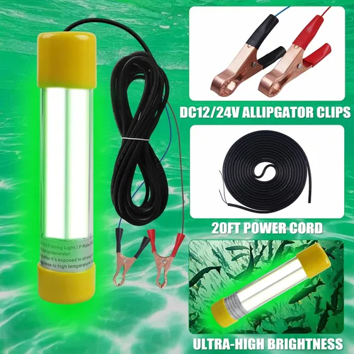 Miniatura 2 de Luz de pesca subacuática súper brillante de 16000 lúmenes, 20 W, 12 V, LED, sumergible, buscador de cebo de pesca nocturna, luz de caída profunda