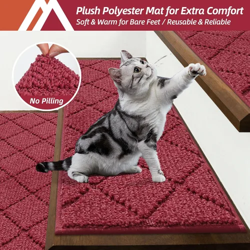 Miniatura 35 de COSY HOMEER - Alfombra antideslizante para escaleras, para interiores y escalones de madera, para niños y perros, 100 % poliéster, base de Beige