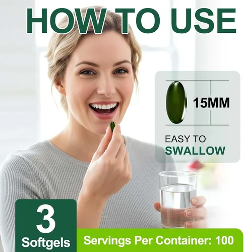 Miniatura 7 de Tiuedu Espirulina Chlorella Softgels 300 cápsulas, 17 en 1 mezcla de nutrientes verdes, cápsulas blandas de espirulina Chlorella, ricas en proteínas