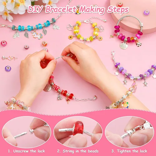 Miniatura 5 de Thrilez Kit de fabricación de joyas de 177 piezas, kit de fabricación de pulseras con dijes, regalos de manualidades y manualidades con caja