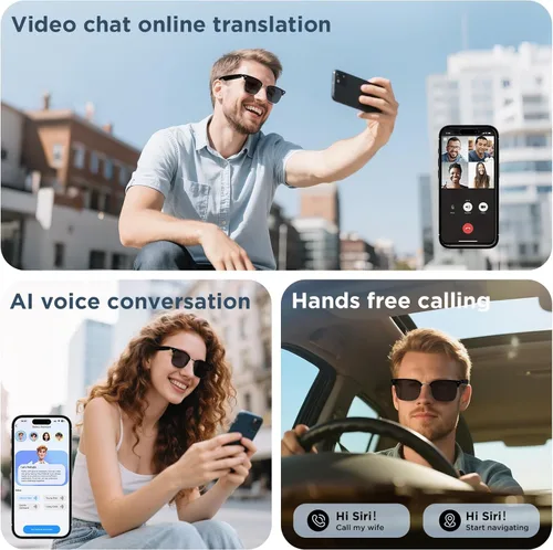 Miniatura 3 de Gafas de sol inteligentes con control de voz, llamadas manos libres y protección UV400, audio HD, micrófono integrado, tiempo de reproducción de 6