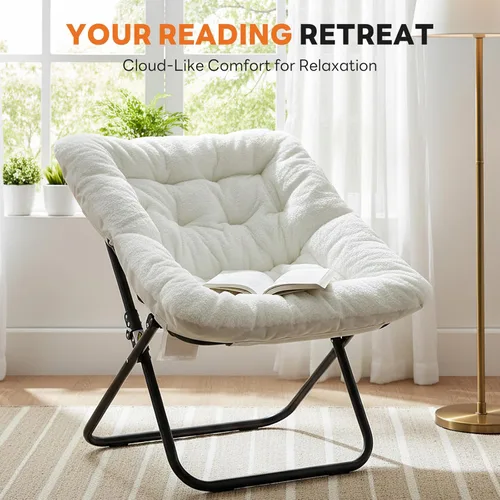 Miniatura 6 de Sweetcrispy Silla Cómoda para Adultos, Silla Plegable para Sala de Estar, Sillón de Peluche Sintético Suave para Dormitorio, Silla de Lectura Cómoda