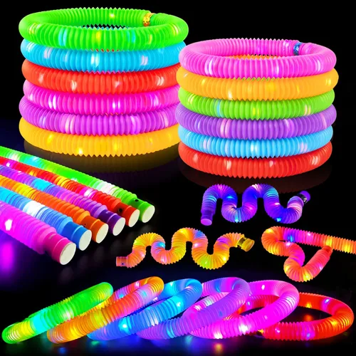 Varillas incandescentes esenciales para campamento para niños pequeños, 6 unidades, juguetes de tubo con luz para niños, pulsera LED, collar,