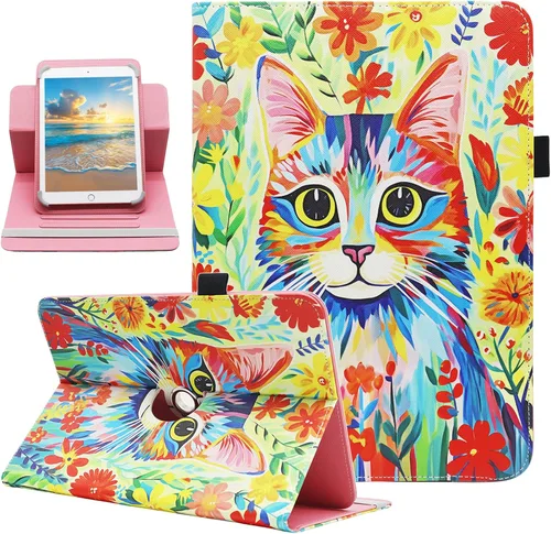 Miniatura 13 de Funda universal para tablet Android de 10 y 10.1 pulgadas, Dluggs de piel sintética con rotación de 360 grados, soporte multiángulo