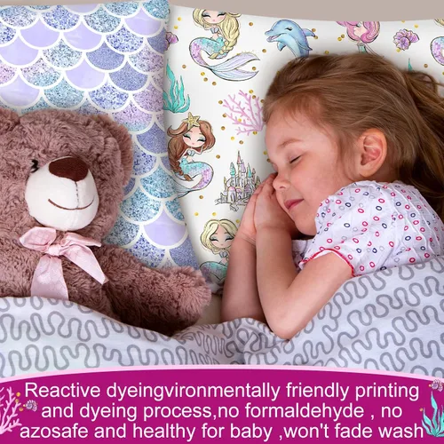 Miniatura 5 de Ganeen 2 fundas de almohada de sirena para niños pequeños, tamaño 14 x 19 pulgadas, se adapta a 12 x 16 pulgadas o 13 x 18 pulgadas, funda