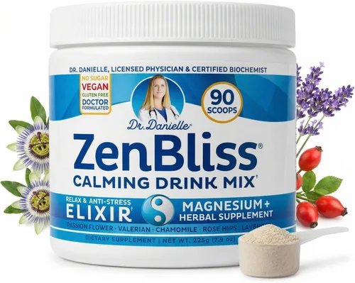 Zenbliss - Mezcla de bebida calmante de magnesio para relajación y comodidad muscular, suplemento de magnesio en polvo para apoyo al estrés, por el