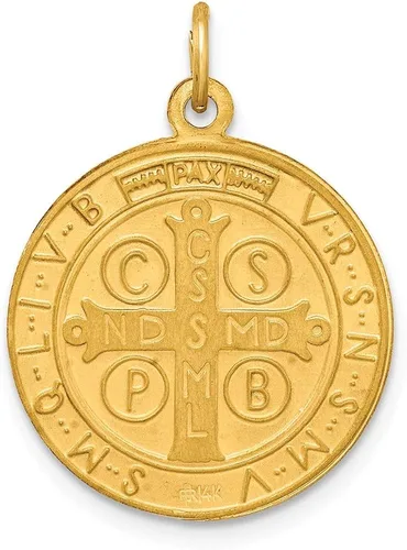 Miniatura 4 de Oro amarillo de 14 quilates sólidoredondo, reversible, patrón católico, San Benito, acabado mate cepillado, medalla con dije, Metal