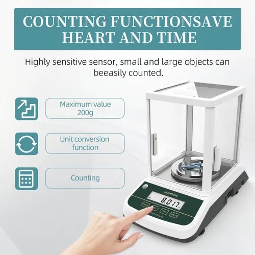 Miniatura 3 de Balanza Analítica Digital (Pantalla Dual) Alta Precisión 1mg 200g Escala de Laboratorio Calibración Externa para Farmacia Química Planta Química