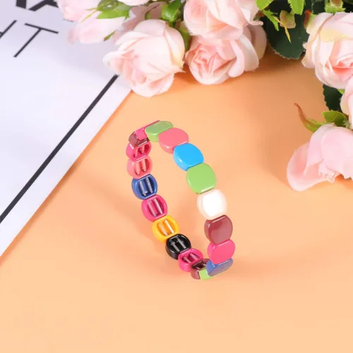 Miniatura 3 de Exceart Pulseras para mujer, pulseras de azulejos esmaltados, pulseras de cuentas de Tila de arco iris, pulseras elásticas apilables para hombres