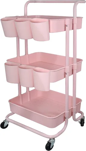 Miniatura 9 de Estante organizador de almacenamiento de 3 niveles con 3 tazas colgantes, 8 ganchos, 2 cajas de almacenamiento para el hogar, oficina, cocina, baño