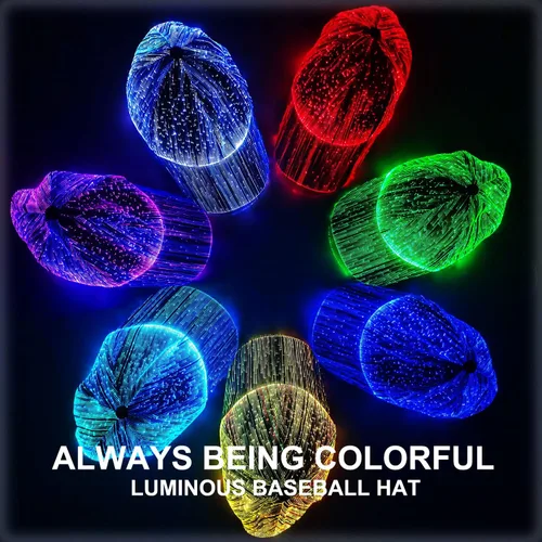 Miniatura 2 de HUNRUY Hip Hop - Gorra de béisbol LED luminosa para rave de Navidad con 7 colores de carga USB, 6