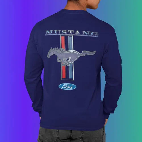 Miniatura 3 de Ford Mustang Pony Racing Stripe 5.0 Muscle Shelby - Camiseta de manga larga con estampado frontal y espalda