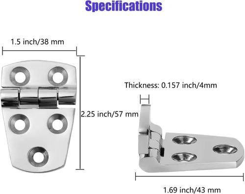 Miniatura 2 de 2 bisagras de escotilla de barco marino, de acero inoxidable, sin ruido, resistentes, 5 agujeros de 2.25 pulgadas x 1.5 pulgadas (2.244 x 1.496 in)