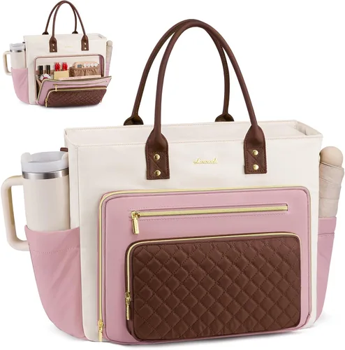 Miniatura 12 de LOVEVOOK Bolsa Tote para Maestras para Mujeres Trabajo, Bolsa para Laptop Bolsa Tote de Trabajo Bolsas de Enfermera Con Portavasos Grande, Maletín
