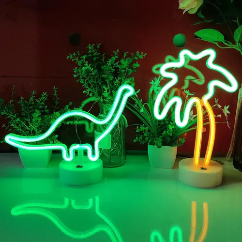 Miniatura 5 de JYWJ Letreros de neón con base de soporte, luz de neón alimentada por USB o 3 pilas AA, decoración de pared de escritorio LED, varias fiestas
