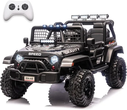 NEWQIDA Juguetes de paseo de 24 V para niños grandes, automóvil eléctrico de 2 plazas con control remoto 4x4 para niños y niñas, suspensión de Negro
