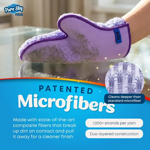 Miniatura 3 de persik Pure-Sky - Guante de limpieza de microfibra Ultra – Just Add Water No necesita detergentes – 2 en 1, combinación para vidrio y multiusos