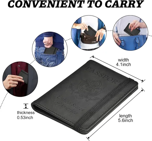 Miniatura 5 de HerriaT Combo de portatarjetas de pasaporte y vacunación, funda con ranura para tarjeta de vacunación CDC, protector organizador de documentos