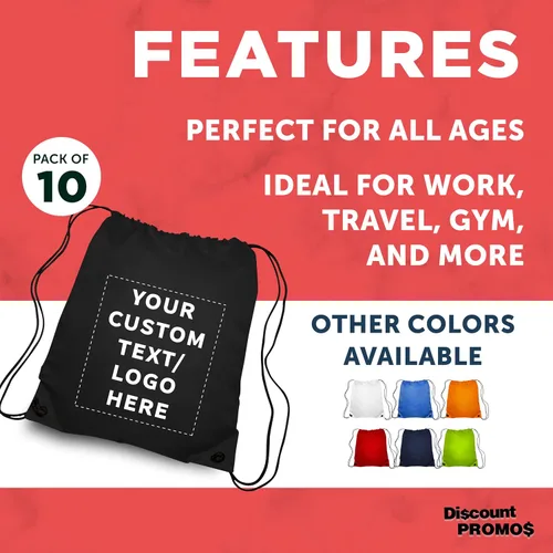 Miniatura 2 de DISCOUNT PROMOS Bolsas clásicas con cordón de poliéster, paquete a granel, Negro -, 14"x16.5