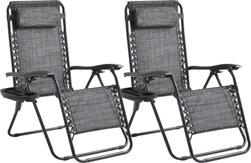 Miniatura 23 de Zero Gravity - Juego de 2 sillas reclinables plegables de gran tamaño, acolchadas antigravedad con almohada ajustable y portavasos para campamento