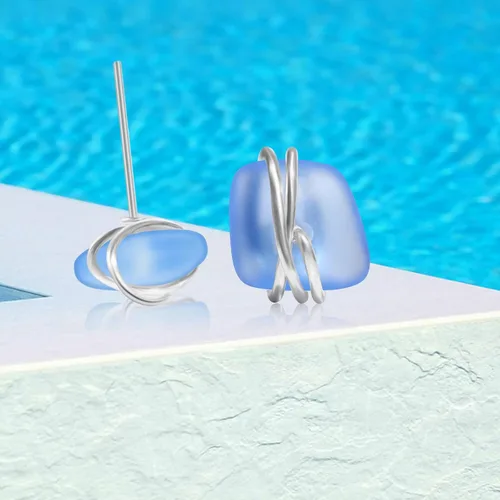 Miniatura 35 de Sea Glass Earrings S925 Sterling Silver Hypoallergenic Handmade Stud Post Earrings Beach Glass Fashion Handcraft Jewelry earrings stud earrings from