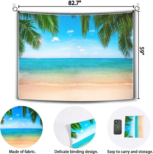 Miniatura 2 de Fondo de playa y océano, fondo tropical hawaiano, fotografía de verano, fotografía de Luau, decoraciones de fiesta temática de Ladvis 82.7 x 59