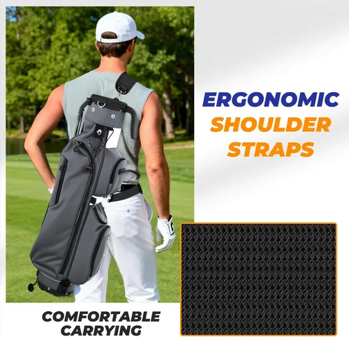 Miniatura 5 de Bolsa de golf con soporte, ligera, Par 3, con divisores de 3 vías, Oxford 900D resistente a la intemperie, 1.7kg, compacta pero espaciosa