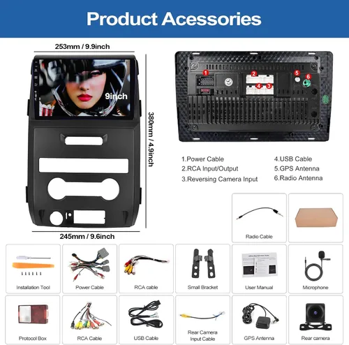 Miniatura 7 de 4G+64G 8 Core Car Radio estéreo para Ford F150 F-150 2009 2010 2011 2012 con Apple Carplay Android Auto 9 "IPS pantalla táctil Android 15 Radio