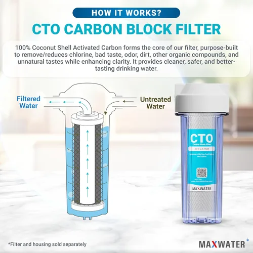 Miniatura 4 de Max Water Cartucho de filtro de agua de sedimentos de carbono CTO para toda la casa de 5 micrones, 10 x 2,5 compatible con DuPont WFPFC8002