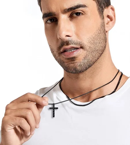 Miniatura 41 de Collar de cruz para hombre, regalo de Navidad, colgante de cruz, versículo bíblico, collares de acero inoxidable