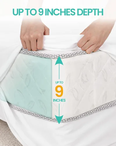 Miniatura 3 de Protector de colchón Queen de 60 x 80 pulgadas (6-10 pulgadas de profundidad), funda de colchón impermeable con cremallera, suave, transpirable