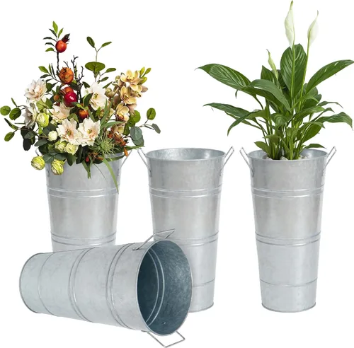 Miniatura 17 de Notakia Jarrones de metal galvanizado, jarrones de cubo de flores francesas para flores cortadas para decoración del hogar y decoración de mesa