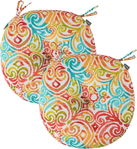 Miniatura 27 de FUNHOME Juego de 2 cojines para sillas bistró de 15"x15"x4", repelentes al agua, redondos, cojines para sillas de exterior con lazos, almohadillas