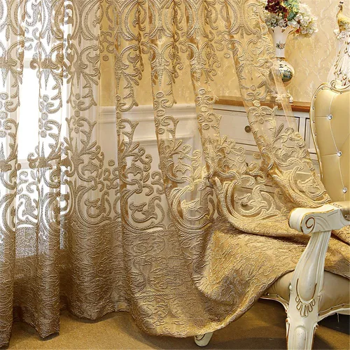 Miniatura 2 de Gxi Paneles de cortinas transparentes de jacquard marrón con ojales, 2 paneles para sala de estar, puerta corredera, cortina de gasa de tul europeo
