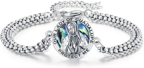 Miniatura 53 de Pulsera unisex de San Miguel/Cristóbal/Benedicto/Jude/José/Guadalupe/Ángel de la Guarda/Santa Muerte Pulsera de plata de ley 925 con cadena de doble
