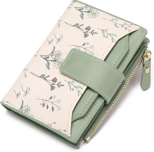 Miniatura 13 de GAEKEAO Carteras pequeñas para mujer, con bloqueo RFID, de cuero vegano, plegable, floral, compacto, tarjetero con bolsillo con cremallera, ventana
