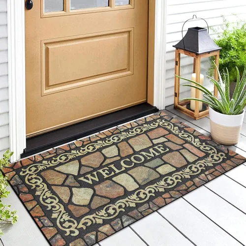 Miniatura 2 de Arttown Tapete retro para puerta, 17 x 30 pulgadas, color beige, tapete decorativo para el hogar, parte trasera de goma antideslizante y fuerte