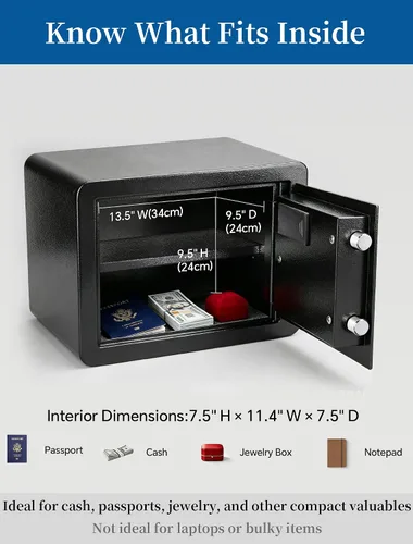 Miniatura 3 de TIGERKING - Caja de seguridad digital con luz LED, caja de seguridad pequeña para dinero con estante removible, caja de seguridad para dinero