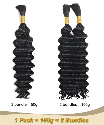 Miniatura 5 de Cabello humano a granel para trenzar, paquetes de cabello humano rizado 12A para mujeres negras, 16 pulgadas, onda profunda, sin trama, trenzas