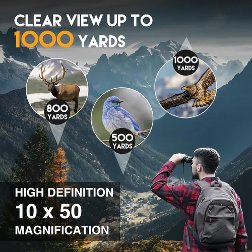 Miniatura 5 de Prismáticos HD de 10 x 50 para adultos de alta potencia, impermeables y compactos para observación de aves, viajes, visión con poca luz, agarre