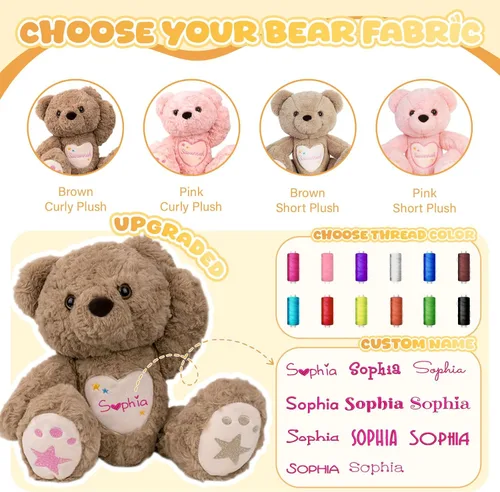 Miniatura 3 de Oso de Peluche Personalizado con Nombre Bordado, Oso de Peluche Personalizado para Bebé, Osos de Peluche para Niños y Adultos de 1+ Año de Edad